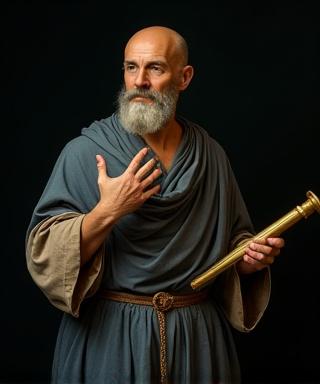 Artistic representation of Claudius Ptolemy studying the celestial sphere